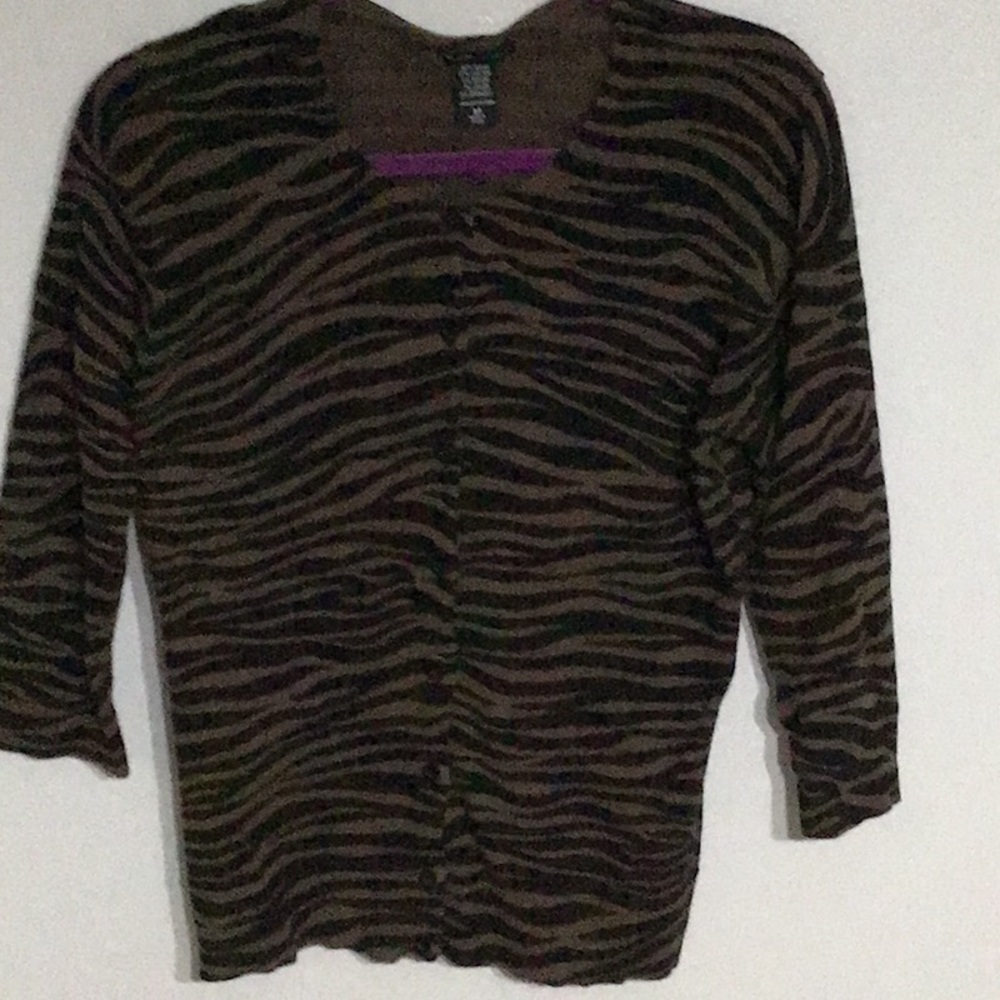 3/4 Sleeve Animal Print Button Down Sweater